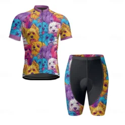 Men's Cycling Jersey with Shorts Dog Short Sleeve Bike Clothing Suit with 3 Rear Pockets Mountain Bike MTB Road Bike Cycling Front Zipper Sweat wicking Comfortable Breathable Sports Blue Purple