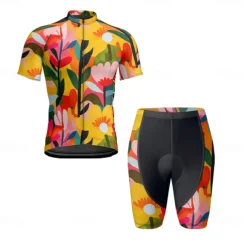 Men's Cycling Jersey with Shorts Floral Botanical Short Sleeve Bike Clothing Suit with 3 Rear Pockets Mountain Bike MTB Road Bike Cycling Front Zipper Sweat wicking Comfortable Breathable Sports