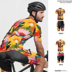Men's Cycling Jersey with Shorts Floral Botanical Short Sleeve Bike Clothing Suit with 3 Rear Pockets Mountain Bike MTB Road Bike Cycling Front Zipper Sweat wicking Comfortable Breathable Sports