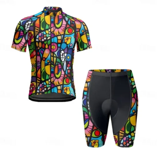 Men's Cycling Jersey with Shorts Floral Botanical Short Sleeve Bike Clothing Suit with 3 Rear Pockets Mountain Bike MTB Road Bike Cycling Front Zipper Sweat wicking Comfortable Breathable Sports