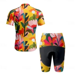 Men's Cycling Jersey with Shorts Floral Botanical Short Sleeve Bike Clothing Suit with 3 Rear Pockets Mountain Bike MTB Road Bike Cycling Front Zipper Sweat wicking Comfortable Breathable Sports