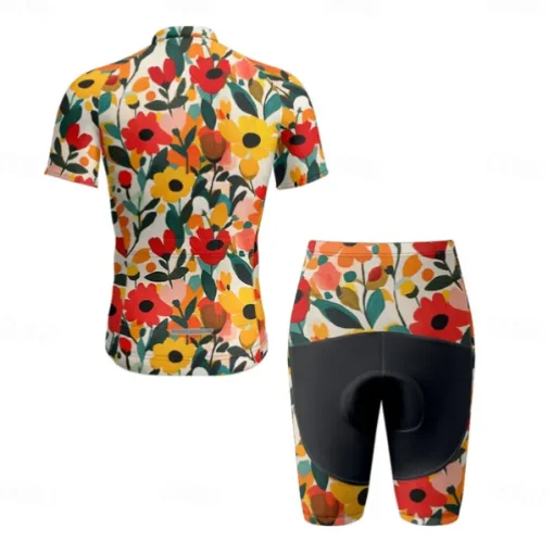 Men's Cycling Jersey with Shorts Floral Botanical Short Sleeve Bike Clothing Suit with 3 Rear Pockets Mountain Bike MTB Road Bike Cycling Front Zipper Sweat wicking Comfortable Breathable Sports
