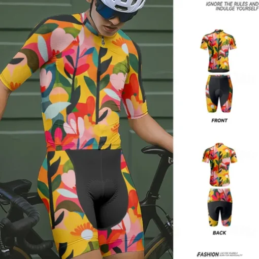 Men's Cycling Jersey with Shorts Floral Botanical Short Sleeve Bike Clothing Suit with 3 Rear Pockets Mountain Bike MTB Road Bike Cycling Front Zipper Sweat wicking Comfortable Breathable Sports