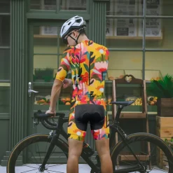 Men's Cycling Jersey with Shorts Floral Botanical Short Sleeve Bike Clothing Suit with 3 Rear Pockets Mountain Bike MTB Road Bike Cycling Front Zipper Sweat wicking Comfortable Breathable Sports