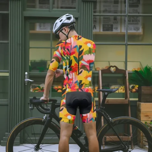 Men's Cycling Jersey with Shorts Floral Botanical Short Sleeve Bike Clothing Suit with 3 Rear Pockets Mountain Bike MTB Road Bike Cycling Front Zipper Sweat wicking Comfortable Breathable Sports
