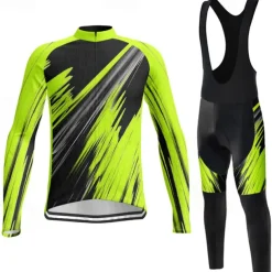 Men's Cycling Jersey with Bib Tights Long Sleeve Mountain Bike MTB Road Bike Cycling Winter Yellow Red Blue Graphic Bike Clothing Suit 3D Pad Breathable Quick Dry Back Pocket Polyester Spandex Sports