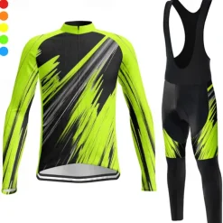 Men's Cycling Jersey with Bib Tights Long Sleeve Mountain Bike MTB Road Bike Cycling Winter Yellow Red Blue Graphic Bike Clothing Suit 3D Pad Breathable Quick Dry Back Pocket Polyester Spandex Sports