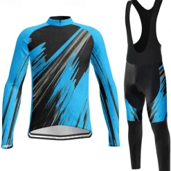 Men's Cycling Jersey with Bib Tights Long Sleeve Mountain Bike MTB Road Bike Cycling Winter Yellow Red Blue Graphic Bike Clothing Suit 3D Pad Breathable Quick Dry Back Pocket Polyester Spandex Sports