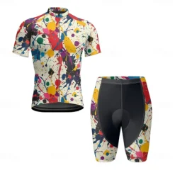 Men's Cycling Jersey with Shorts Graffiti Short Sleeve Bike Clothing Suit with 3 Rear Pockets Mountain Bike MTB Road Bike Cycling Front Zipper Sweat wicking Comfortable Breathable Sports Yellow Cream