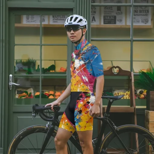 Men's Cycling Jersey with Shorts Graffiti Short Sleeve Bike Clothing Suit with 3 Rear Pockets Mountain Bike MTB Road Bike Cycling Front Zipper Sweat wicking Comfortable Breathable Sports Yellow Cream