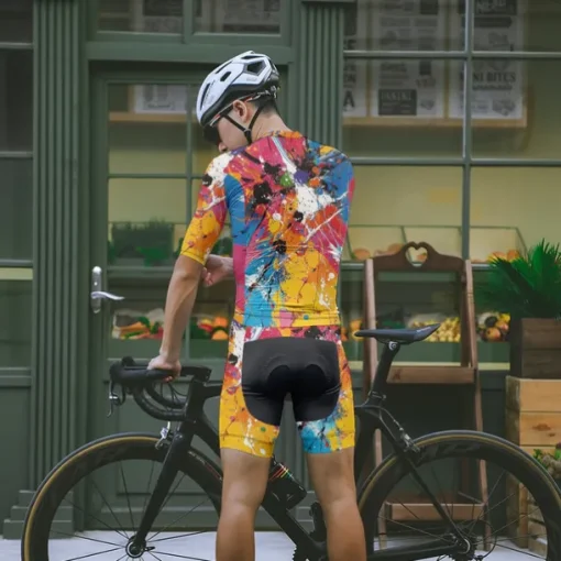 Men's Cycling Jersey with Shorts Graffiti Short Sleeve Bike Clothing Suit with 3 Rear Pockets Mountain Bike MTB Road Bike Cycling Front Zipper Sweat wicking Comfortable Breathable Sports Yellow Cream