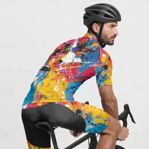 Men's Cycling Jersey with Shorts Graffiti Short Sleeve Bike Clothing Suit with 3 Rear Pockets Mountain Bike MTB Road Bike Cycling Front Zipper Sweat wicking Comfortable Breathable Sports Yellow Cream