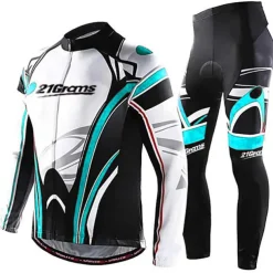 Men's Cycling Jersey with Tights Long Sleeve Mountain Bike MTB Road Bike Cycling Winter White Blue Sky Blue Bike Clothing Suit 3D Pad Breathable Quick Dry Back Pocket Polyester Spandex Sports