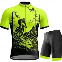 Men's Cycling Jersey with Bib Shorts Short Sleeve Mountain Bike MTB Road Bike Cycling Orange Green Bike Clothing Suit 3D Pad Quick Dry Reflective Strips Back Pocket Polyester Spandex Sports Funny