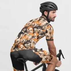 Men's Cycling Jersey with Shorts Dog Short Sleeve Bike Clothing Suit with 3 Rear Pockets Mountain Bike MTB Road Bike Cycling Front Zipper Sweat wicking Comfortable Breathable Sports Yellow Brown khaki