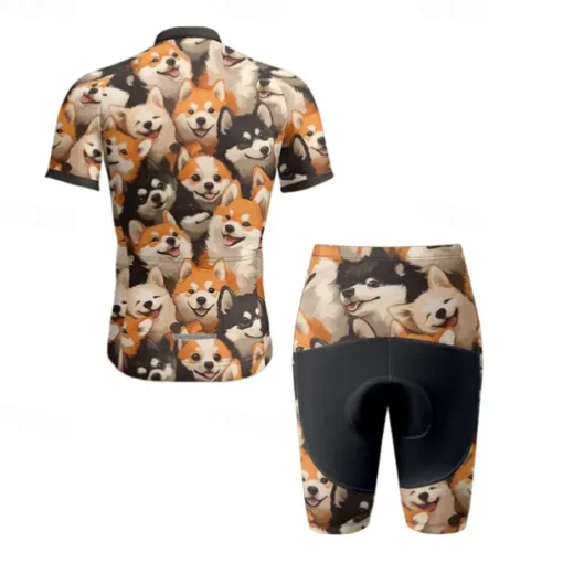 Men's Cycling Jersey with Shorts Dog Short Sleeve Bike Clothing Suit with 3 Rear Pockets Mountain Bike MTB Road Bike Cycling Front Zipper Sweat wicking Comfortable Breathable Sports Yellow Brown khaki