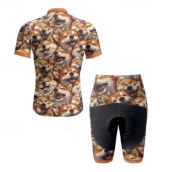 Men's Cycling Jersey with Shorts Dog Short Sleeve Bike Clothing Suit with 3 Rear Pockets Mountain Bike MTB Road Bike Cycling Front Zipper Sweat wicking Comfortable Breathable Sports Yellow Brown khaki