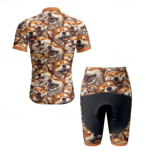 Men's Cycling Jersey with Shorts Dog Short Sleeve Bike Clothing Suit with 3 Rear Pockets Mountain Bike MTB Road Bike Cycling Front Zipper Sweat wicking Comfortable Breathable Sports Yellow Brown khaki
