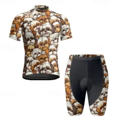 Men's Cycling Jersey with Shorts Dog Short Sleeve Bike Clothing Suit with 3 Rear Pockets Mountain Bike MTB Road Bike Cycling Front Zipper Sweat wicking Comfortable Breathable Sports Yellow Brown khaki