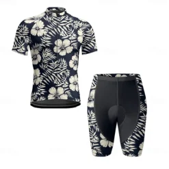 Men's Cycling Jersey with Shorts Floral Botanical Short Sleeve Bike Clothing Suit with 3 Rear Pockets Mountain Bike MTB Road Bike Cycling Front Zipper Sweat wicking Comfortable Breathable Sports
