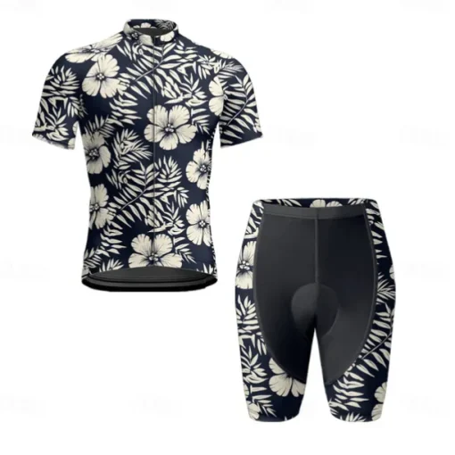 Men's Cycling Jersey with Shorts Floral Botanical Short Sleeve Bike Clothing Suit with 3 Rear Pockets Mountain Bike MTB Road Bike Cycling Front Zipper Sweat wicking Comfortable Breathable Sports