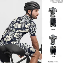 Men's Cycling Jersey with Shorts Floral Botanical Short Sleeve Bike Clothing Suit with 3 Rear Pockets Mountain Bike MTB Road Bike Cycling Front Zipper Sweat wicking Comfortable Breathable Sports