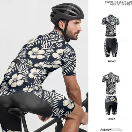 Men's Cycling Jersey with Shorts Floral Botanical Short Sleeve Bike Clothing Suit with 3 Rear Pockets Mountain Bike MTB Road Bike Cycling Front Zipper Sweat wicking Comfortable Breathable Sports