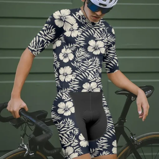 Men's Cycling Jersey with Shorts Floral Botanical Short Sleeve Bike Clothing Suit with 3 Rear Pockets Mountain Bike MTB Road Bike Cycling Front Zipper Sweat wicking Comfortable Breathable Sports