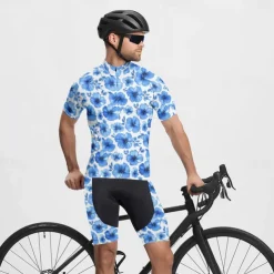 Men's Cycling Jersey with Shorts Floral Botanical Short Sleeve Bike Clothing Suit with 3 Rear Pockets Mountain Bike MTB Road Bike Cycling Front Zipper Sweat wicking Comfortable Breathable Sports
