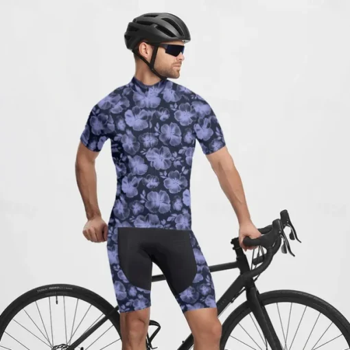 Men's Cycling Jersey with Shorts Floral Botanical Short Sleeve Bike Clothing Suit with 3 Rear Pockets Mountain Bike MTB Road Bike Cycling Front Zipper Sweat wicking Comfortable Breathable Sports
