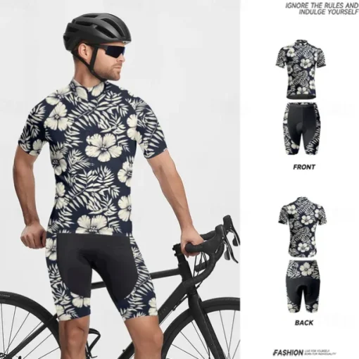 Men's Cycling Jersey with Shorts Floral Botanical Short Sleeve Bike Clothing Suit with 3 Rear Pockets Mountain Bike MTB Road Bike Cycling Front Zipper Sweat wicking Comfortable Breathable Sports