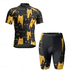 Men's Cycling Jersey with Shorts Cat Short Sleeve Bike Clothing Suit with 3 Rear Pockets Mountain Bike MTB Road Bike Cycling Front Zipper Sweat wicking Comfortable Breathable Sports Black Navy Blue