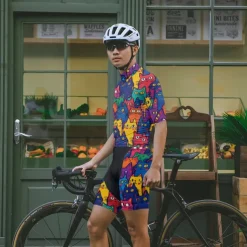 Men's Cycling Jersey with Shorts Cat Short Sleeve Bike Clothing Suit with 3 Rear Pockets Mountain Bike MTB Road Bike Cycling Front Zipper Sweat wicking Comfortable Breathable Sports Black Navy Blue