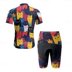 Men's Cycling Jersey with Shorts Cat Short Sleeve Bike Clothing Suit with 3 Rear Pockets Mountain Bike MTB Road Bike Cycling Front Zipper Sweat wicking Comfortable Breathable Sports Black Navy Blue