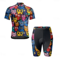 Men's Cycling Jersey with Shorts Cat Short Sleeve Bike Clothing Suit with 3 Rear Pockets Mountain Bike MTB Road Bike Cycling Front Zipper Sweat wicking Comfortable Breathable Sports Black Navy Blue