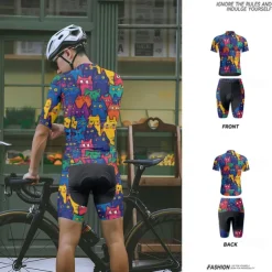 Men's Cycling Jersey with Shorts Cat Short Sleeve Bike Clothing Suit with 3 Rear Pockets Mountain Bike MTB Road Bike Cycling Front Zipper Sweat wicking Comfortable Breathable Sports Black Navy Blue