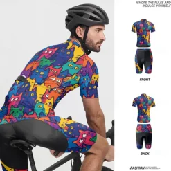 Men's Cycling Jersey with Shorts Cat Short Sleeve Bike Clothing Suit with 3 Rear Pockets Mountain Bike MTB Road Bike Cycling Front Zipper Sweat wicking Comfortable Breathable Sports Black Navy Blue