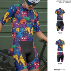 Men's Cycling Jersey with Shorts Cat Short Sleeve Bike Clothing Suit with 3 Rear Pockets Mountain Bike MTB Road Bike Cycling Front Zipper Sweat wicking Comfortable Breathable Sports Black Navy Blue