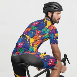 Men's Cycling Jersey with Shorts Cat Short Sleeve Bike Clothing Suit with 3 Rear Pockets Mountain Bike MTB Road Bike Cycling Front Zipper Sweat wicking Comfortable Breathable Sports Black Navy Blue