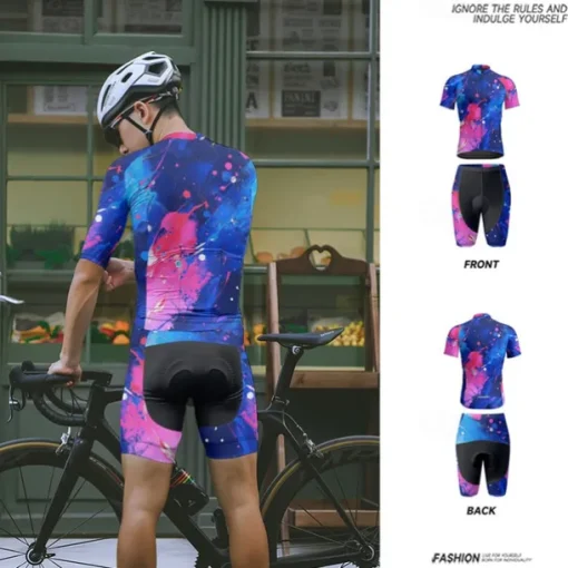 Men's Cycling Jersey with Shorts Graffiti Short Sleeve Bike Clothing Suit with 3 Rear Pockets Mountain Bike MTB Road Bike Cycling Front Zipper Sweat wicking Comfortable Breathable Sports Black Yellow