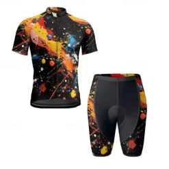 Men's Cycling Jersey with Shorts Graffiti Short Sleeve Bike Clothing Suit with 3 Rear Pockets Mountain Bike MTB Road Bike Cycling Front Zipper Sweat wicking Comfortable Breathable Sports Black Yellow