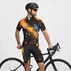 Men's Cycling Jersey with Shorts Graffiti Short Sleeve Bike Clothing Suit with 3 Rear Pockets Mountain Bike MTB Road Bike Cycling Front Zipper Sweat wicking Comfortable Breathable Sports Black Yellow