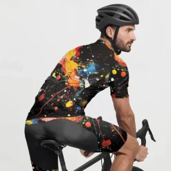 Men's Cycling Jersey with Shorts Graffiti Short Sleeve Bike Clothing Suit with 3 Rear Pockets Mountain Bike MTB Road Bike Cycling Front Zipper Sweat wicking Comfortable Breathable Sports Black Yellow