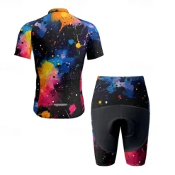 Men's Cycling Jersey with Shorts Graffiti Short Sleeve Bike Clothing Suit with 3 Rear Pockets Mountain Bike MTB Road Bike Cycling Front Zipper Sweat wicking Comfortable Breathable Sports Black Yellow