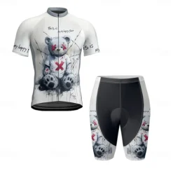 Men's Cycling Jersey with Shorts Cartoon Short Sleeve Bike Clothing Suit with 3 Rear Pockets Mountain Bike MTB Road Bike Cycling Front Zipper Sweat wicking Comfortable Breathable Sports White