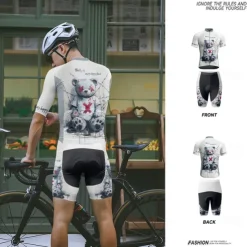 Men's Cycling Jersey with Shorts Cartoon Short Sleeve Bike Clothing Suit with 3 Rear Pockets Mountain Bike MTB Road Bike Cycling Front Zipper Sweat wicking Comfortable Breathable Sports White
