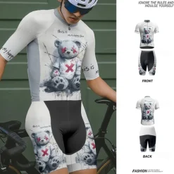 Men's Cycling Jersey with Shorts Cartoon Short Sleeve Bike Clothing Suit with 3 Rear Pockets Mountain Bike MTB Road Bike Cycling Front Zipper Sweat wicking Comfortable Breathable Sports White