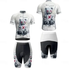 Men's Cycling Jersey with Shorts Cartoon Short Sleeve Bike Clothing Suit with 3 Rear Pockets Mountain Bike MTB Road Bike Cycling Front Zipper Sweat wicking Comfortable Breathable Sports White