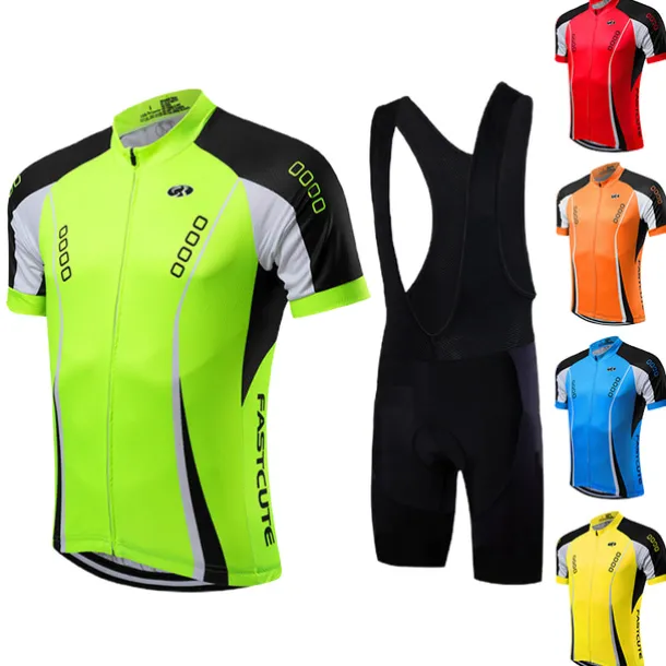 Men's Cycling Jersey with Bib Shorts Short Sleeve Mountain Bike MTB Road Bike Cycling Fall Yellow Light Green Red Bike Clothing Suit Breathable Quick Dry Back Pocket Lycra Sports Patterned Clothing