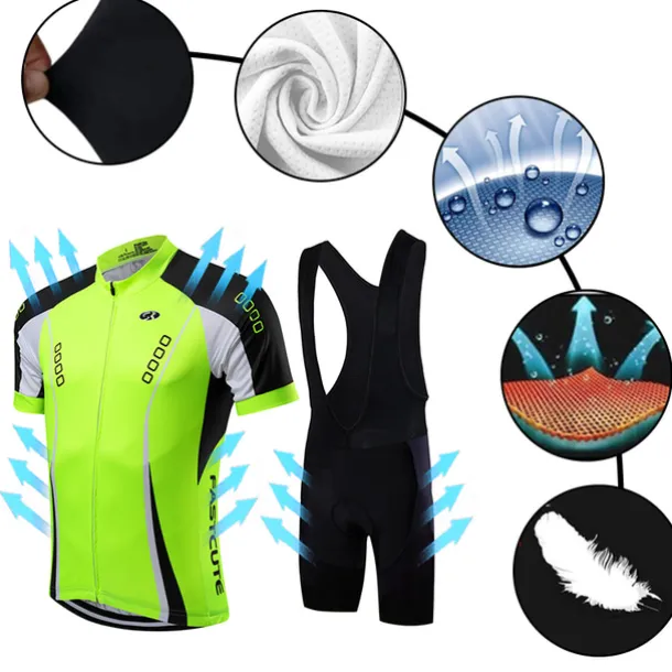 Men's Cycling Jersey with Bib Shorts Short Sleeve Mountain Bike MTB Road Bike Cycling Fall Yellow Light Green Red Bike Clothing Suit Breathable Quick Dry Back Pocket Lycra Sports Patterned Clothing